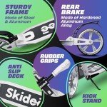 Skidee Scooter for Adults and Teens – Adjustable Height, Kids Scooter, Folding Scooter, Large Sturdy Wheels for Smooth Ride, Lightweight, Durable, Anti-Shock Suspension, Outdoor Toys, up to 220 lbs