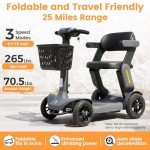 Paiseec S3 Foldable Mobility Scooter for Adults, Seniors - 25 Miles Range, 6 mph, Lightweight Mobility Scooter for Travel, Improved Safety, Large Wheels for Outdoor, LED Headlight, Basket