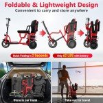 3-Wheel Folding Electric Scooter Lightweight Foldable Mobility Scooter for Adults & Seniors, Detachable Lithium Battery, Long Range 20 Miles, 4-Speed, with Rearview Mirror & Turn Signal (Premium Red)