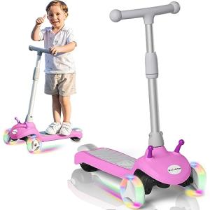 Scoothop Electric Scooter for Kids Ages 3-8, 3-Wheel Electric Scooter, Kids Electric Scooter with LED Light-up Wheels, 3 Height Adjustable, C-Shaped Handle, Lean-to Steer Design, Gift for Boys/Girls