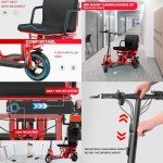 3-Wheel Folding Electric Scooter Lightweight Foldable Mobility Scooter for Adults & Seniors, Detachable Lithium Battery, Long Range 20 Miles, 4-Speed, with Rearview Mirror & Turn Signal (Premium Red)