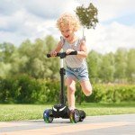 Electric Scooter for Kids Ages 3-12, 3-Wheel Electric Scooter, Gift for Boys/Girls, Electric Kick Scooter with Long Battery Life, Flashing LED PU Wheels, 3 Adjustable Height Kids Escooter for Boy/Girl