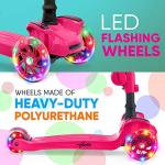 Hurtle Kids Scooter - Child Toddler Kick Scooter Toy with Foldable Seat - 3 Wheel Scooter with Adjustable Height, Anti-Slip Deck, Flashing Wheel Lights, for Boys/Girls 1-12 Year Old, Pink