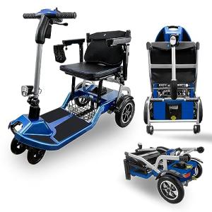 ZiiLIF R3b-Mobility Scooters for Seniors Adults Ultra Lightweight Electric Powered Folding 4 Wheel Mobility Scooter with Headlight Cup Holder, Compact & Convenient for Travel Airline Approved, Blue