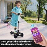 Kids Electric Scooter w/LCD Screen, Bluetooth Music, Light-Up Stem Deck & Wheels, Thumb Throttle, 3 Adjustable Heights, 150W Powerful Motor, Foldable 3 Wheel Electric Scooter for Kids Boy Girl, Black