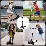 Kids Electric Scooter w/LCD Screen, Bluetooth Music, Light-Up Stem Deck & Wheels, Thumb Throttle, 3 Adjustable Heights, 150W Powerful Motor, Foldable 3 Wheel Electric Scooter for Kids Boy Girl, Black