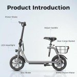 Jasion JS3 Electric Scooter with Seat, 650W Peak Motor Electric Scooters for Adults, 20-Mile Ranges E-Scooter for Pets & Cargo, Foldable Sport Scooters 20MPH Max Speed, Dual Disc Brakes for Commuter