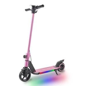Electric Scooter for Kids Ages 6-12, 150W Motor, 4/7/11 Mph, 60 mins Ride Time, Adjustable Speed, LED Display, Colorful Lights, Electronic Brake, Foldable Kids Electric Scooter (Pink)