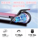 Electric Scooter for Kids Ages 6-12, 150W Motor, 4/7/11 Mph, 60 mins Ride Time, Adjustable Speed, LED Display, Colorful Lights, Electronic Brake, Foldable Kids Electric Scooter (Pink)