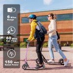 Electric Scooter for Kids Ages 6-12, 150W Motor, 4/7/11 Mph, 60 mins Ride Time, Adjustable Speed, LED Display, Colorful Lights, Electronic Brake, Foldable Kids Electric Scooter (Pink)