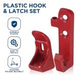 AlveyTech Plastic Hook & Latch Set for GOTRAX Scooter - Compatible with GOTRAX GXL V2, XR, Ultra - Electric Scooter Clip - Red Accessory Holder and Fender Clip to Securely Hold Scooter While Folded
