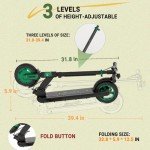 Electric Kick Scooter,3 Adjustable Height & Speed,350W Motor,8.5'' Solid Tires,Max 15 Mph Speed,Foldable Electric Scooter for Family (Cool Pedal Lights & LED Display)-Dark Green