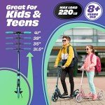Skidee Scooter for Adults and Teens – Adjustable Height, Kids Scooter, Folding Scooter, Large Sturdy Wheels for Smooth Ride, Lightweight, Durable, Anti-Shock Suspension, Outdoor Toys, up to 220 lbs