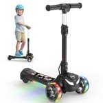 Electric Scooter for Kids Ages 3-12, 3 Wheel Electric Scooter with Long Battery Life,Colorfui Lights,Gift for Boys and Girls (Black-1 Speed)