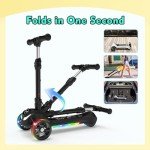 Electric Scooter for Kids Ages 3-12, 3 Wheel Electric Scooter with Long Battery Life,Colorfui Lights,Gift for Boys and Girls (Black-1 Speed)