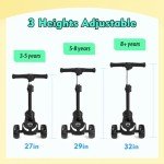 Electric Scooter for Kids Ages 3-12, 3 Wheel Electric Scooter with Long Battery Life,Colorfui Lights,Gift for Boys and Girls (Black-1 Speed)