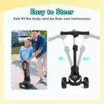 Electric Scooter for Kids Ages 3-12, 3 Wheel Electric Scooter with Long Battery Life,Colorfui Lights,Gift for Boys and Girls (Black-1 Speed)