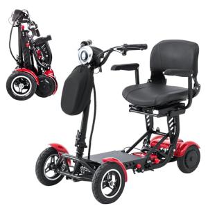 All-Terrain 4-Wheel Foldable Electric Scooter Lightweight Folding Mobility Scooter for Adults & Seniors, 25Miles Long Range, 15.6AH Lithium Battery, 3-Speed Mode, Max Load 300lbs (Red)
