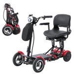 All-Terrain 4-Wheel Foldable Electric Scooter Lightweight Folding Mobility Scooter for Adults & Seniors, 25Miles Long Range, 15.6AH Lithium Battery, 3-Speed Mode, Max Load 300lbs (Red)