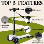 3 Wheel Electric Scooter for Kids Ages 4-8, Foldable 24V Electric Scooter with LCD Screen, Thumb Accelerator, Light Up PU Wheels & Deck, 3 Adjustable Height, 5MPH Speed for Boys Girls Birthday Gift