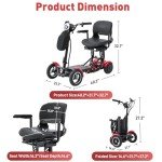 All-Terrain 4-Wheel Foldable Electric Scooter Lightweight Folding Mobility Scooter for Adults & Seniors, 25Miles Long Range, 15.6AH Lithium Battery, 3-Speed Mode, Max Load 300lbs (Red)