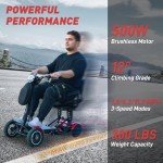 All-Terrain 4-Wheel Foldable Electric Scooter Lightweight Folding Mobility Scooter for Adults & Seniors, 25Miles Long Range, 15.6AH Lithium Battery, 3-Speed Mode, Max Load 300lbs (Red)