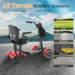 All-Terrain 4-Wheel Foldable Electric Scooter Lightweight Folding Mobility Scooter for Adults & Seniors, 25Miles Long Range, 15.6AH Lithium Battery, 3-Speed Mode, Max Load 300lbs (Red)