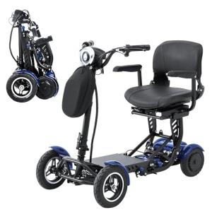 All-Terrain 4-Wheel Foldable Electric Scooter Lightweight Folding Mobility Scooter for Adults & Seniors, 25Miles Long Range, 15.6AH Lithium Battery, 3-Speed Mode, Max Load 300lbs (Blue)