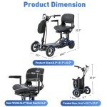 All-Terrain 4-Wheel Foldable Electric Scooter Lightweight Folding Mobility Scooter for Adults & Seniors, 25Miles Long Range, 15.6AH Lithium Battery, 3-Speed Mode, Max Load 300lbs (Blue)
