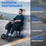 All-Terrain 4-Wheel Foldable Electric Scooter Lightweight Folding Mobility Scooter for Adults & Seniors, 25Miles Long Range, 15.6AH Lithium Battery, 3-Speed Mode, Max Load 300lbs (Blue)