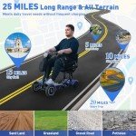 All-Terrain 4-Wheel Foldable Electric Scooter Lightweight Folding Mobility Scooter for Adults & Seniors, 25Miles Long Range, 15.6AH Lithium Battery, 3-Speed Mode, Max Load 300lbs (Blue)