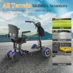All-Terrain 4-Wheel Foldable Electric Scooter Lightweight Folding Mobility Scooter for Adults & Seniors, 25Miles Long Range, 15.6AH Lithium Battery, 3-Speed Mode, Max Load 300lbs (Blue)
