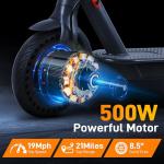ELEVIO 500W Adult Electric Scooter, 19MPH Speed