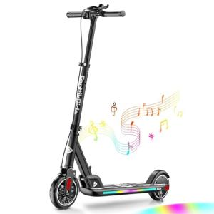 FanttikRide T9 Apex Electric Scooter for Kids 4.3-5.6 ft,200 W Motor, LED Colorful Lights with Bluetooth Music Speaker, 7/10/12 MPH Digital Display, Adjustable Height, Foldable, Up to 40 mins,Black