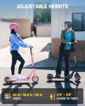FanttikRide T9 Electric Scooter for Kids 4.3-5.6 ft, 7/10/12 MPH, LED Battery Level, Height Adjustable and Foldable, Electric Scooter for Kids, for Teenager, Up to 40 mins, Pink