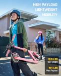 FanttikRide T9 Electric Scooter for Kids 4.3-5.6 ft, 7/10/12 MPH, LED Battery Level, Height Adjustable and Foldable, Electric Scooter for Kids, for Teenager, Up to 40 mins, Pink