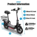 Foldable 500W Electric Scooter with Seat for Adults