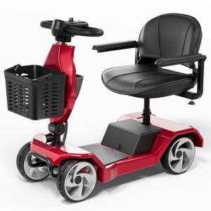Serianie Foldable Mobility Scooters for Seniors, 4 Wheel Lightweight Mobility Scooters for Adults, Powered Electric Wheelchair, Mobility Scooter with Seat, Folding Travel Motorized Scooter (Red)