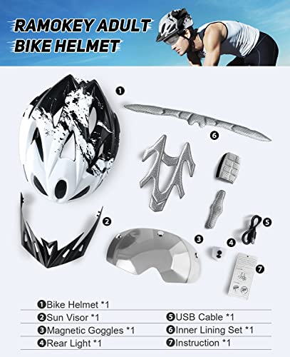LAMONKE LED Bike Helmet, Detachable Goggles, Sun Visor