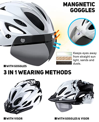 LAMONKE LED Bike Helmet, Detachable Goggles, Sun Visor