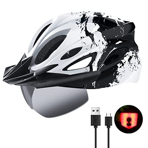 LAMONKE LED Bike Helmet, Detachable Goggles, Sun Visor