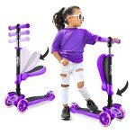 Hurtle Kids Kick Scooter with Foldable Seat - Purple