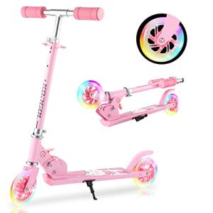 Girls' Pink LED Light-Up Kick Scooter for Kids