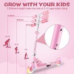 Girls' Pink LED Light-Up Kick Scooter for Kids