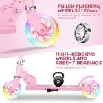 Girls' Pink LED Light-Up Kick Scooter for Kids