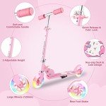 Girls' Pink LED Light-Up Kick Scooter for Kids