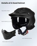 ILM Vintage Retro Full-Face Motorcycle Helmet - Black