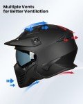 ILM Vintage Retro Full-Face Motorcycle Helmet - Black
