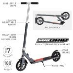 Mongoose Trace 180 Kick Scooter for Youth Adult Boys and Girls, Lightweight, Quick-Release & Easy Folding Scooter, With 180mm Wheels, Kickstand, Grey/Red