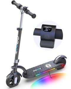 Gyroor Kids Electric Scooter with 180W Motor & LED Visible Display, Colorful Lights, Adjustable Speed and Height, 10 Mph & 10 Miles Range Electric Scooter, Electric Scooter for Kids Ages 8-12